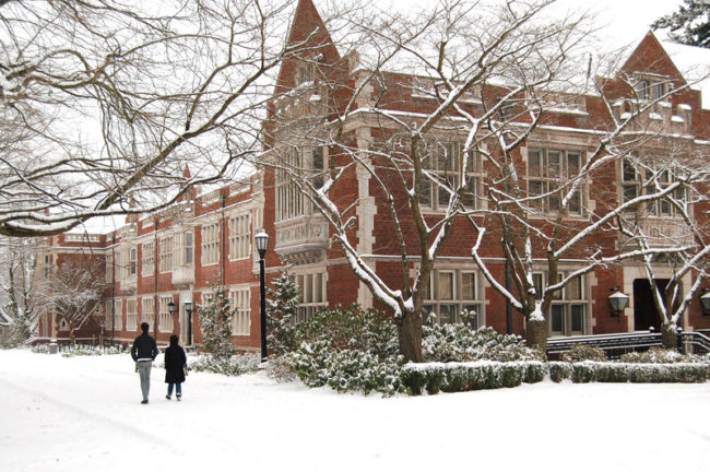 Reed College in winter snow